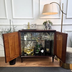 1960s Art Deco Mid-Century Italian Carved Wood Mirror Mosaic Dry Bar Cabinet