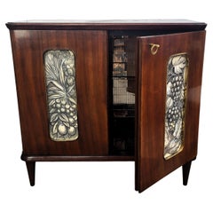 1960 Deco Mirror Mid-Century Italiano in legno intagliato, specchio, mosaico, mobile bar a secco