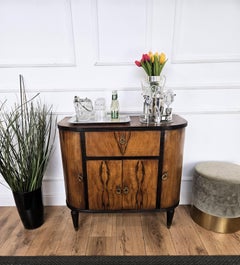 1960s Art Deco Mid-Century Italian Walnut Burl and Mirror Mosaic Dry Bar Cabinet