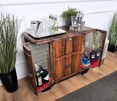1960s Art Deco Mid-Century Italian Walnut Burl and Mirror Mosaic Dry Bar Cabinet