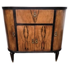 1960s Art Deco Mid-Century Italian Walnut Burl and Mirror Mosaic Dry Bar Cabinet