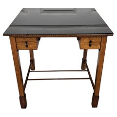 1960s Art Deco Mid-Century Italian Walnut Glass Top Writing Desk Table