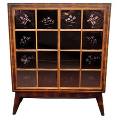 1960s Art Deco Mid-Century Italian Wood Pink Mirror Mosaic Dry Bar Cabinet