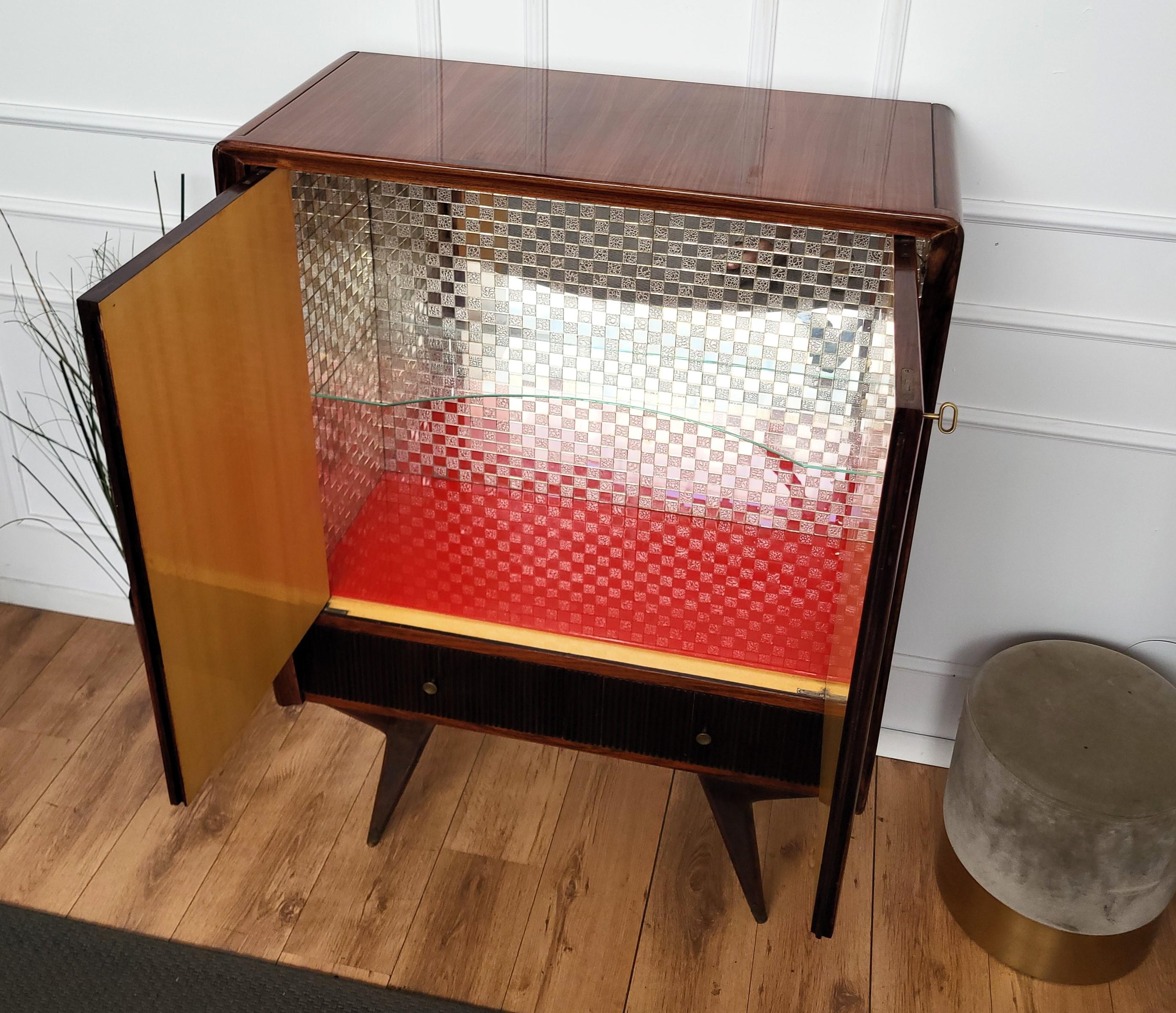 1960 Art Deco Mid-Century Modern Italian Wood Mirror Dry Bar Cabinet 3