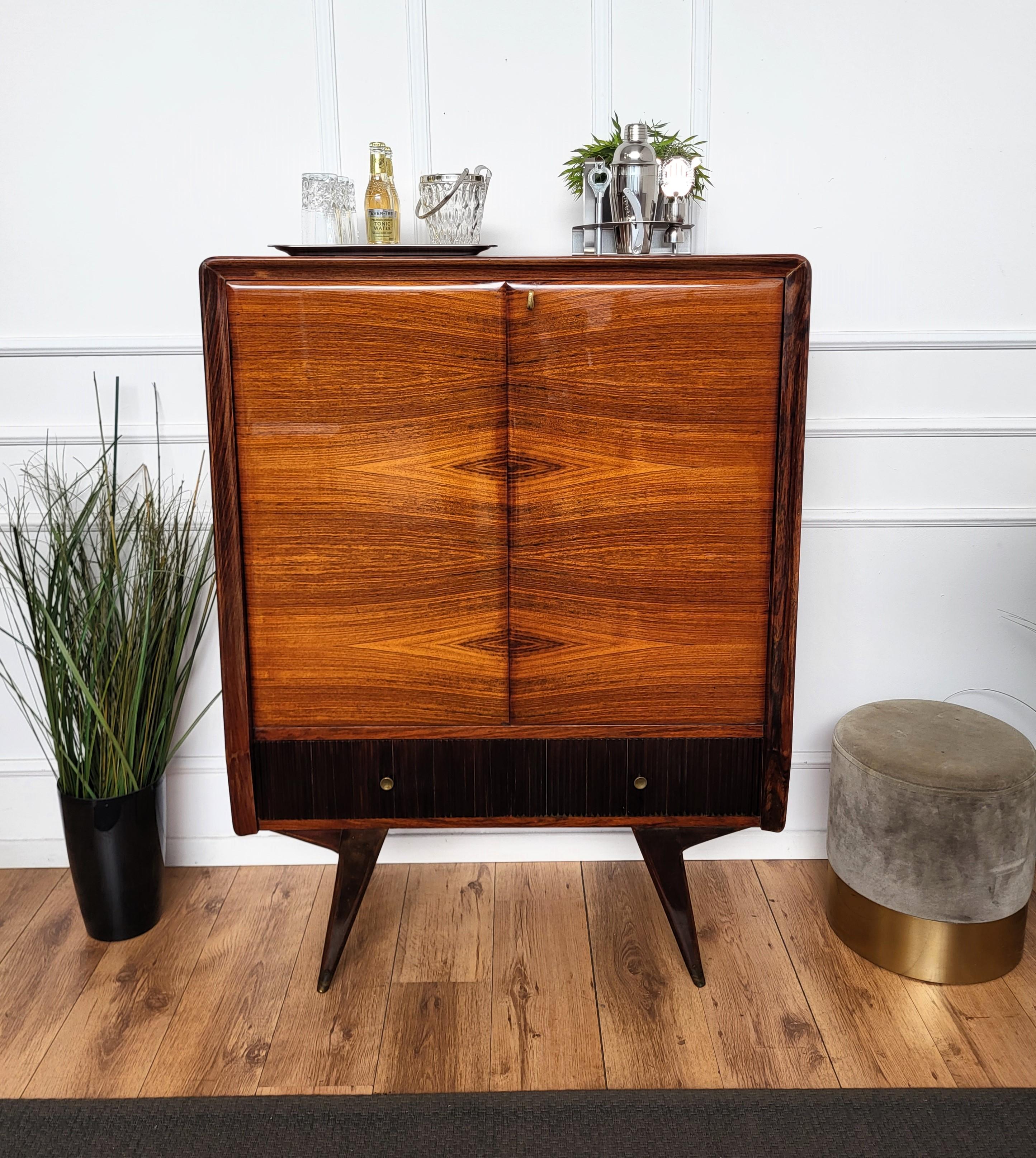 Art Déco 1960 Art Deco Mid-Century Modern Italian Wood Mirror Dry Bar Cabinet