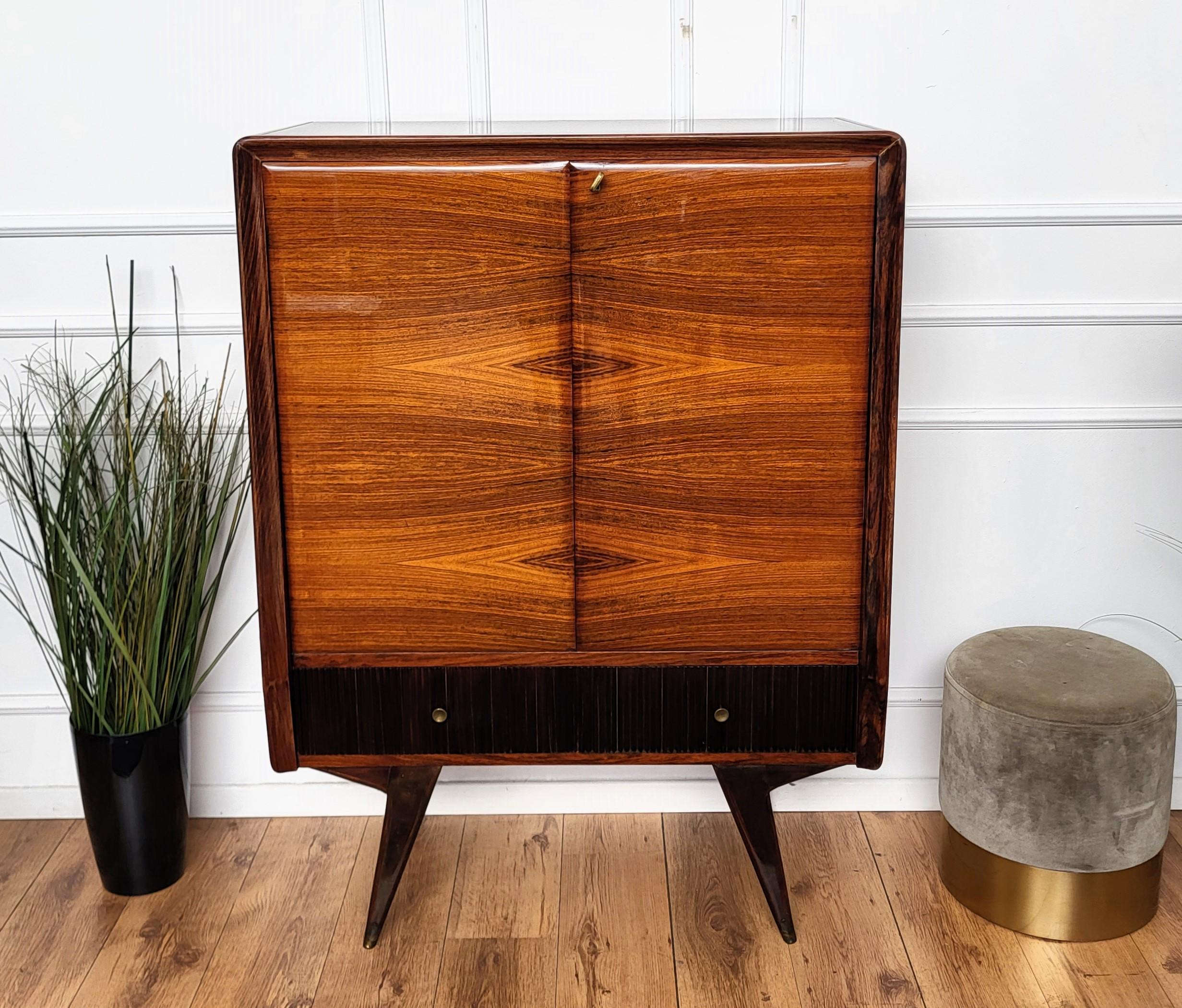 1960 Art Deco Mid-Century Modern Italian Wood Mirror Dry Bar Cabinet 1