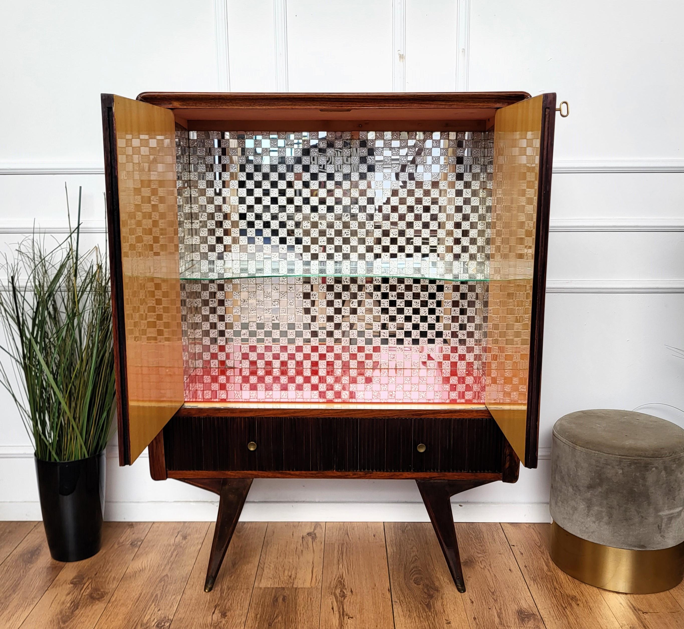 1960 Art Deco Mid-Century Modern Italian Wood Mirror Dry Bar Cabinet 2