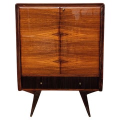 1960 Art Deco Mid-Century Modern Italian Wood Mirror Dry Bar Cabinet