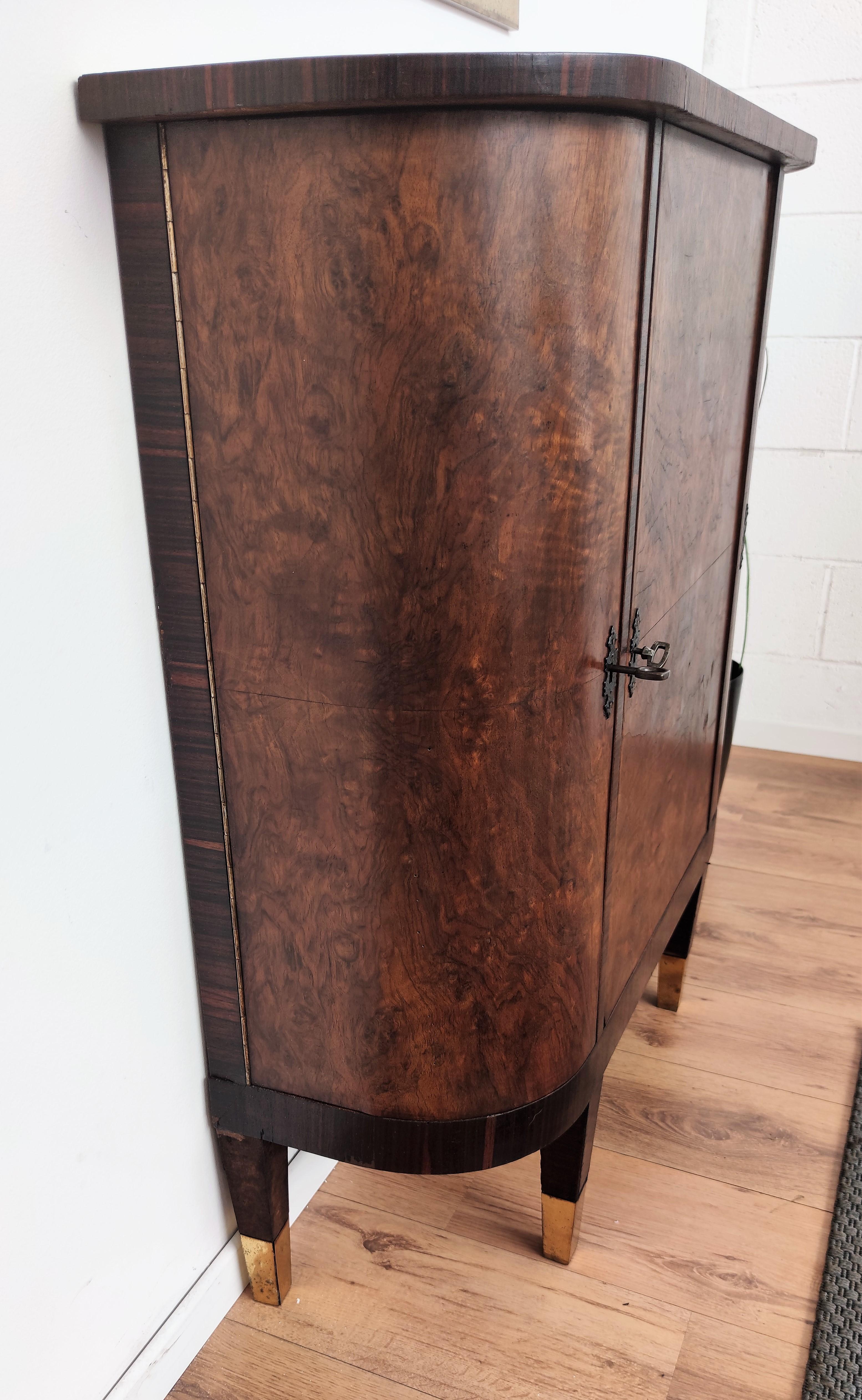 1960s Art Deco Midcentury Italian Walnut Burl and Turning Door Dry Bar Cabinet 5
