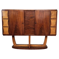 1960s Art Deco Midcentury Italian Walnut Burl and Turning Door Dry Bar Cabinet