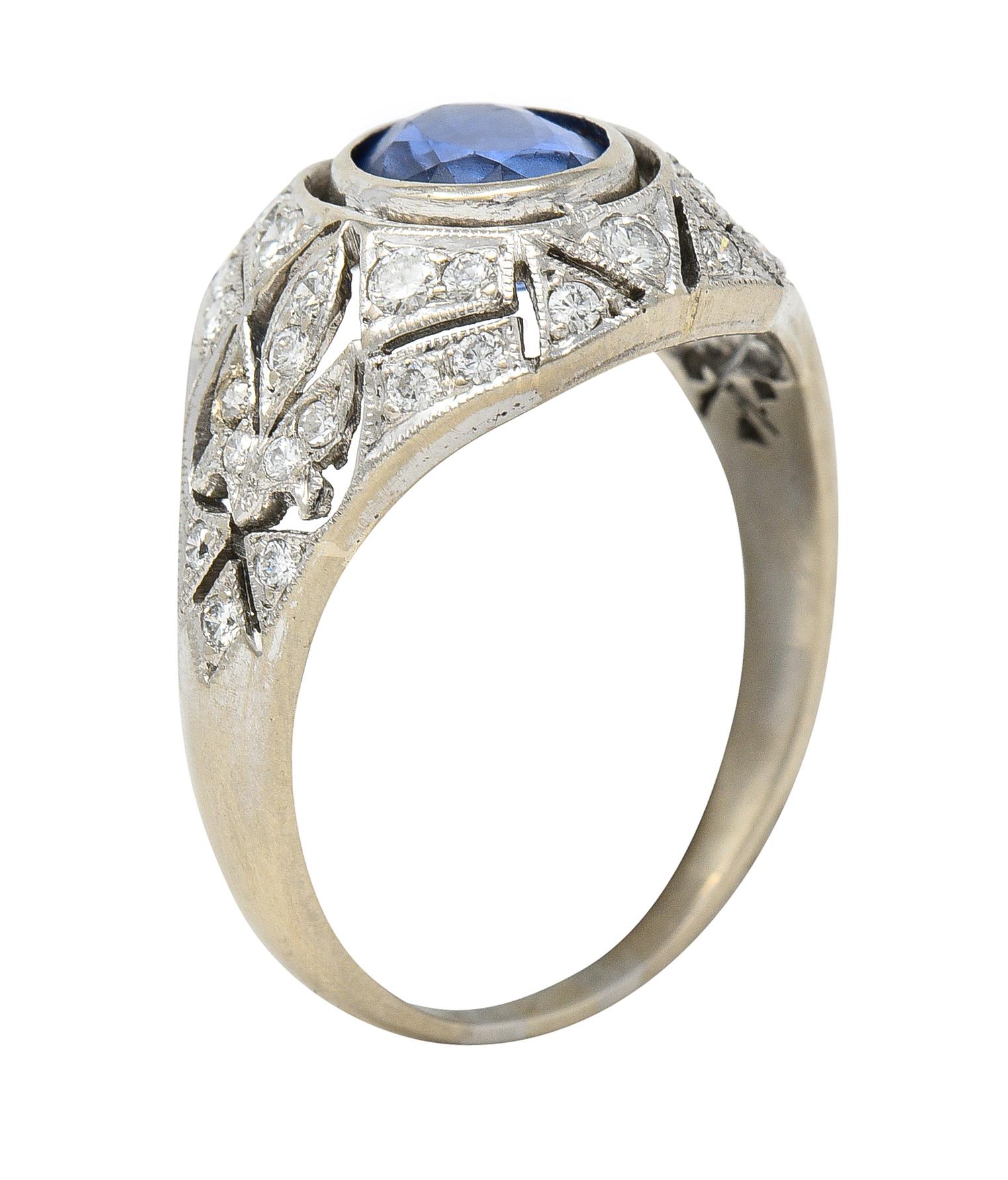 1960s Art Deco Revival 1.72 Carats Sapphire Diamond 14 Karat White Gold Ring 5