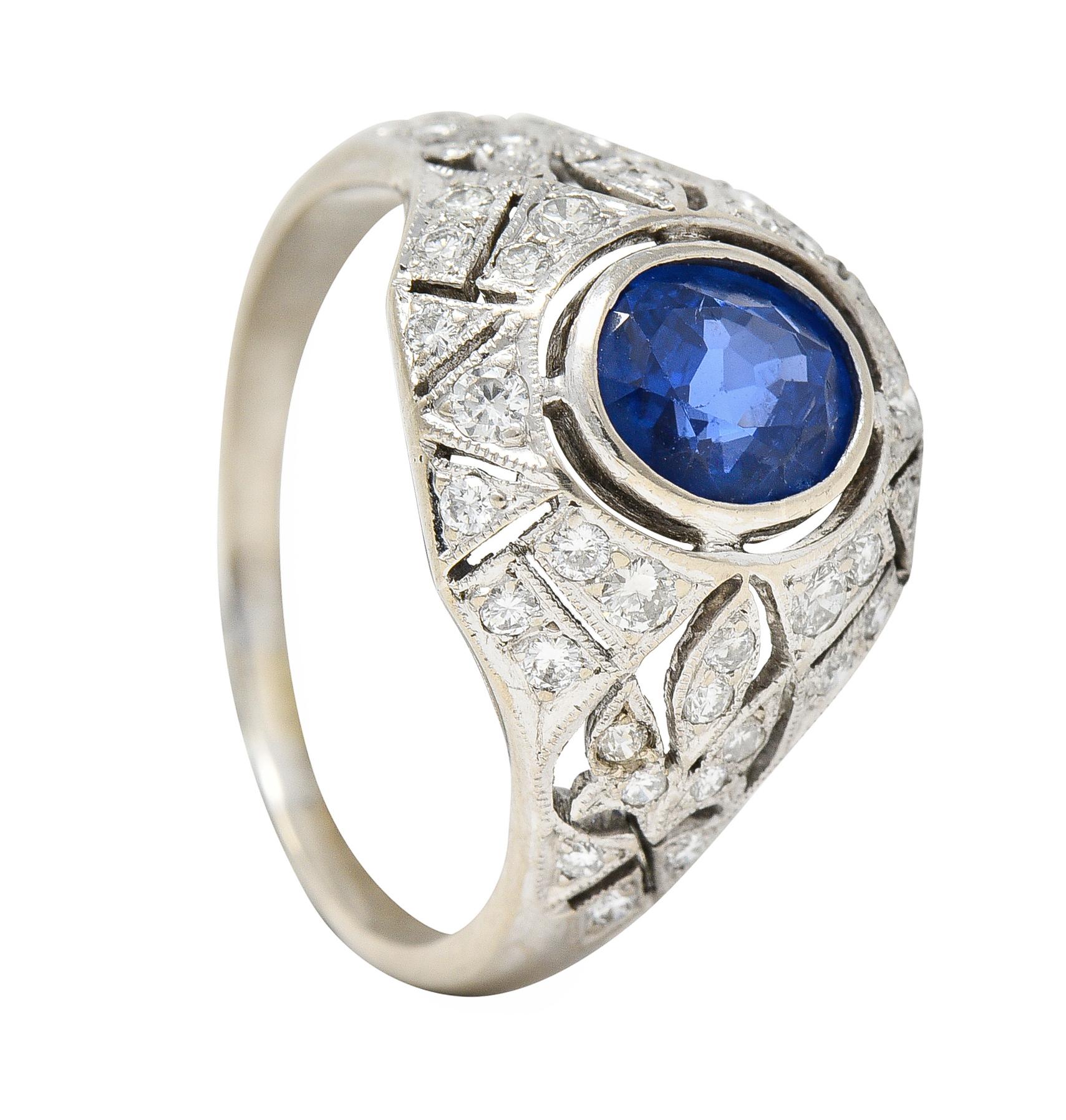 1960s Art Deco Revival 1.72 Carats Sapphire Diamond 14 Karat White Gold Ring 6