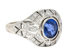 1960s Art Deco Revival 1.72 Carats Sapphire Diamond 14 Karat White Gold Ring