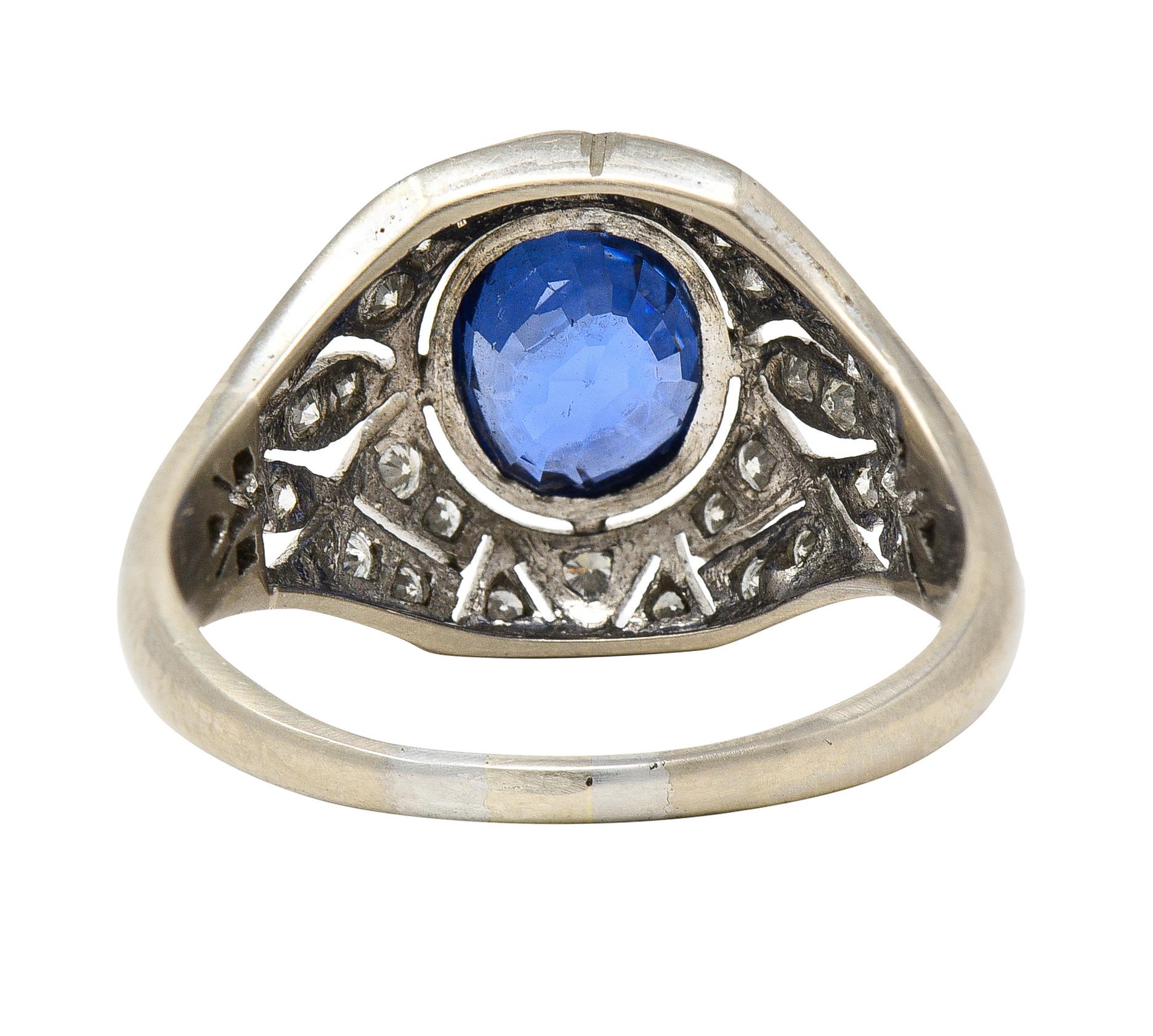 1960s Art Deco Revival 1.72 Carats Sapphire Diamond 14 Karat White Gold Ring In Excellent Condition In Philadelphia, PA