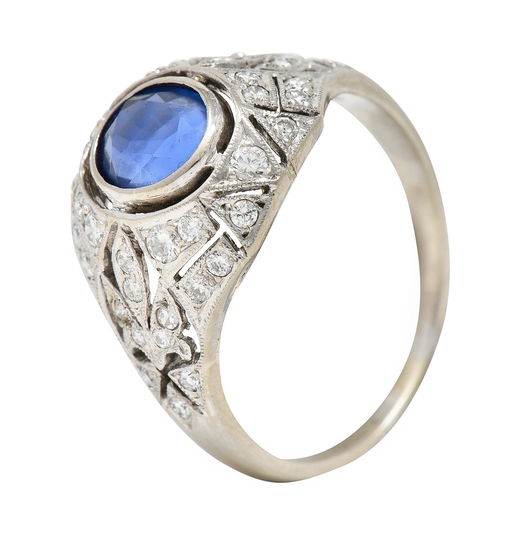 1960s Art Deco Revival 1.72 Carats Sapphire Diamond 14 Karat White Gold Ring 2