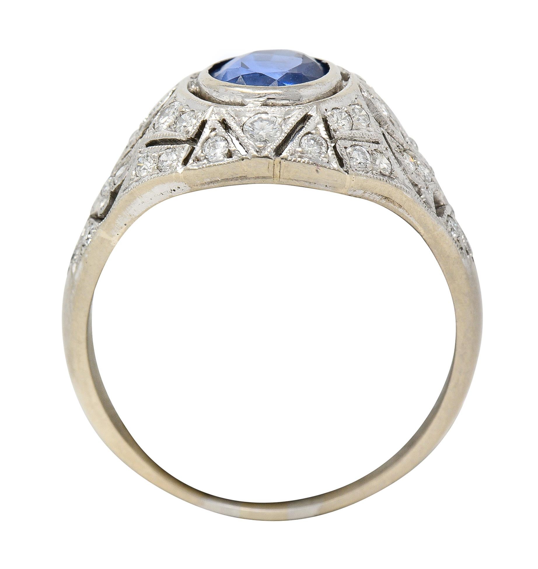 1960s Art Deco Revival 1.72 Carats Sapphire Diamond 14 Karat White Gold Ring 3