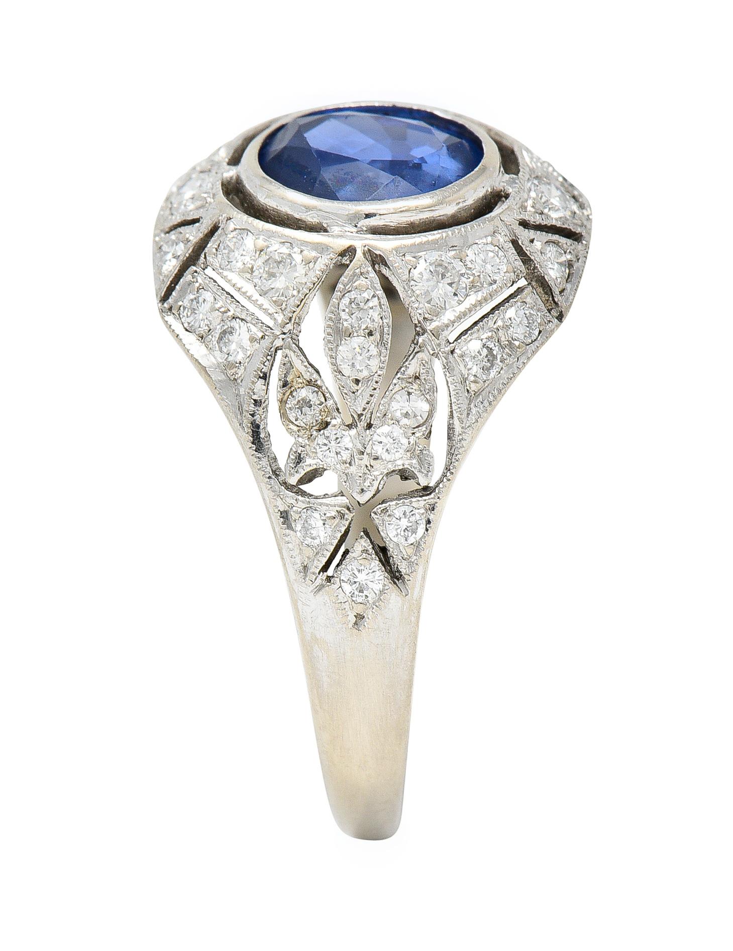 1960s Art Deco Revival 1.72 Carats Sapphire Diamond 14 Karat White Gold Ring 4