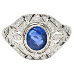 Vintage 1960s Art Deco Revival 1.72 Carats Sapphire Diamond 14 Karat White Gold Ring