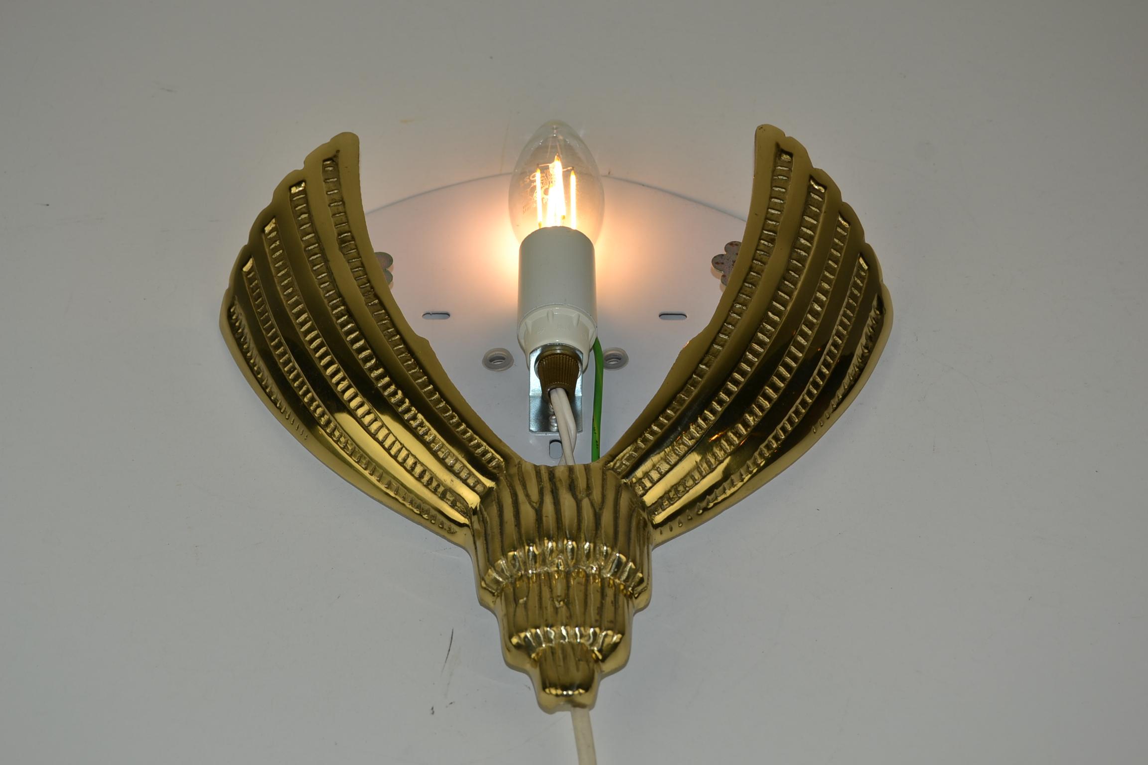 Brass 1960s Wall Scone with Frosted Glass Shade, Art Deco Style 