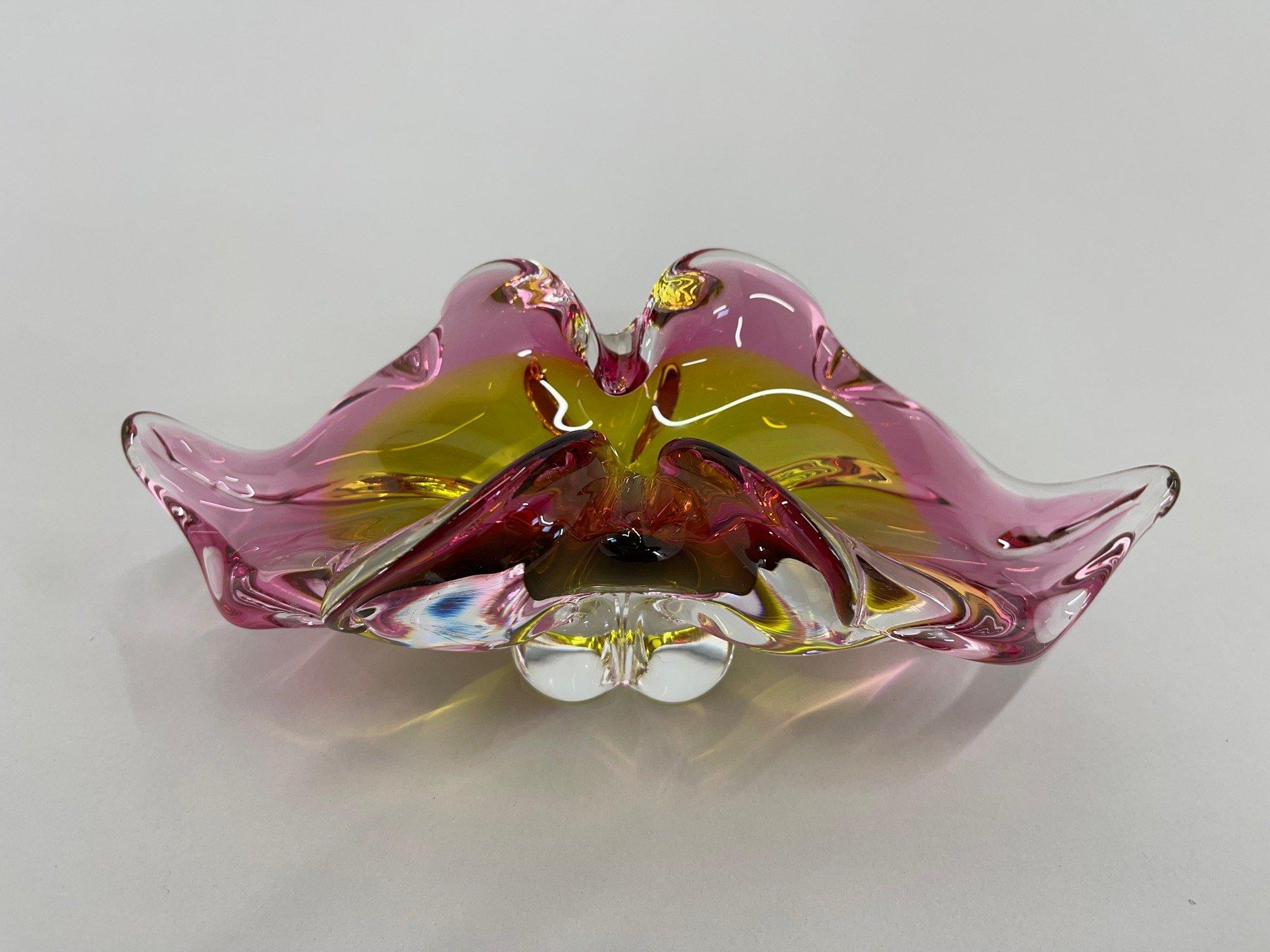 Very unusual art glass bowl by the glass designer Josef Hospodka, produced in Chribska Glassworks in Czechoslovakia in the 1960's.