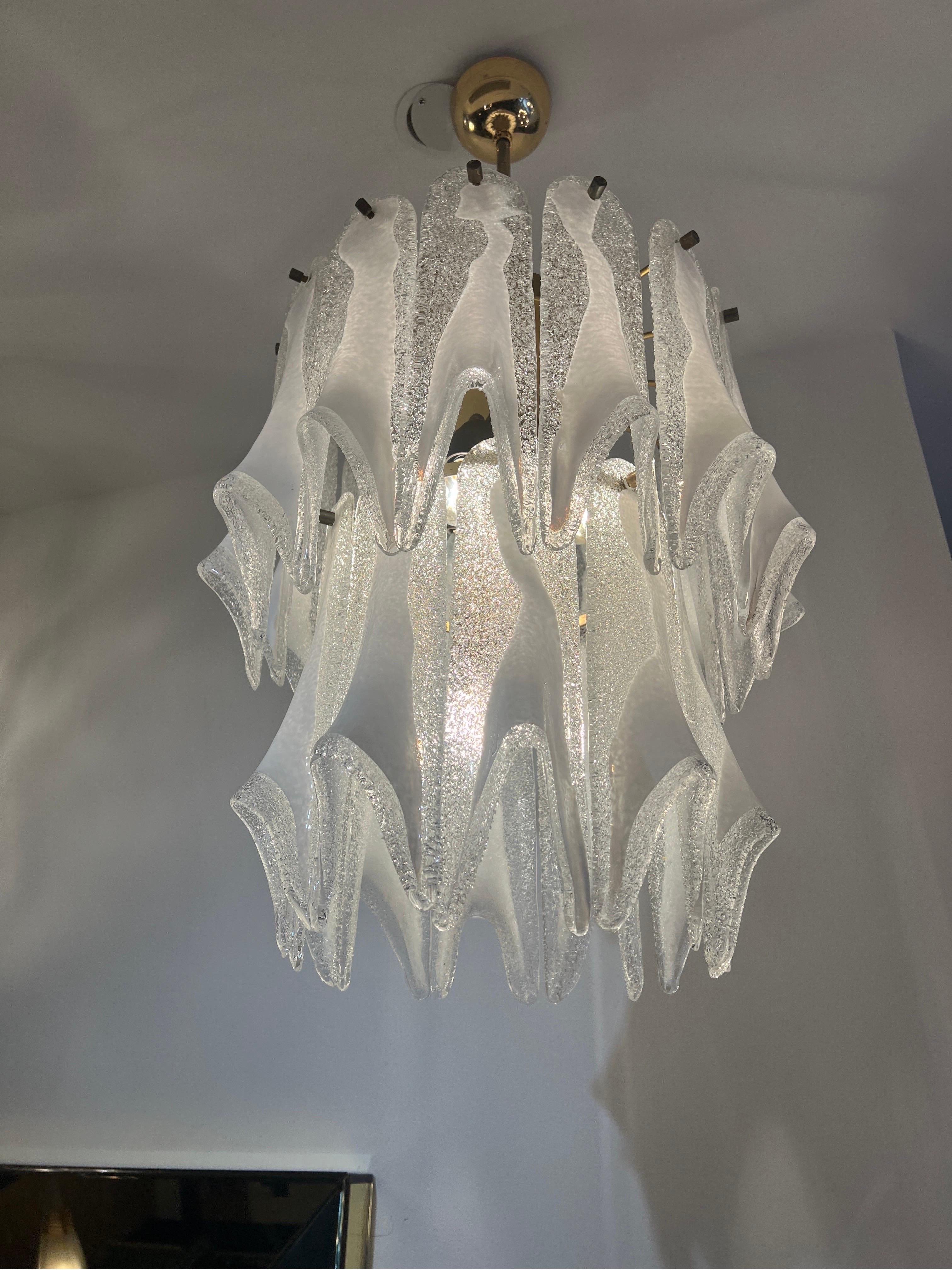 Brass 1960s art glass chandelier by Mazzega   For Sale