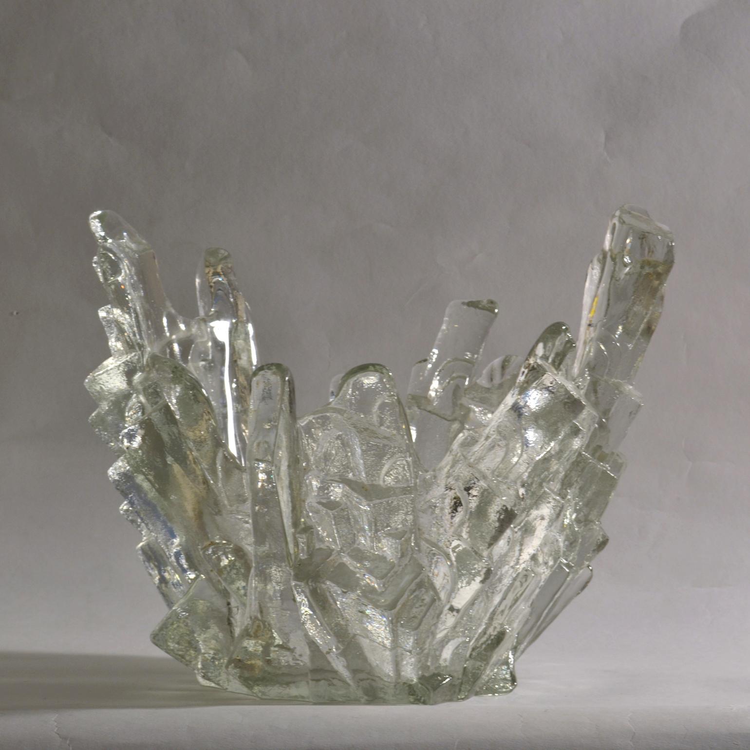 Late 20th Century 1960s Art Glass Crystal Clear Bowl like Icicles by Santalahti, Humppila, Finland