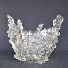 1960s Art Glass Crystal Clear Bowl like Icicles by Santalahti, Humppila, Finland