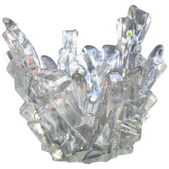 1960er Kunstglasschale aus klarem Kristall mit Eiszapfen von Santalahti:: Humppila:: Finnland
