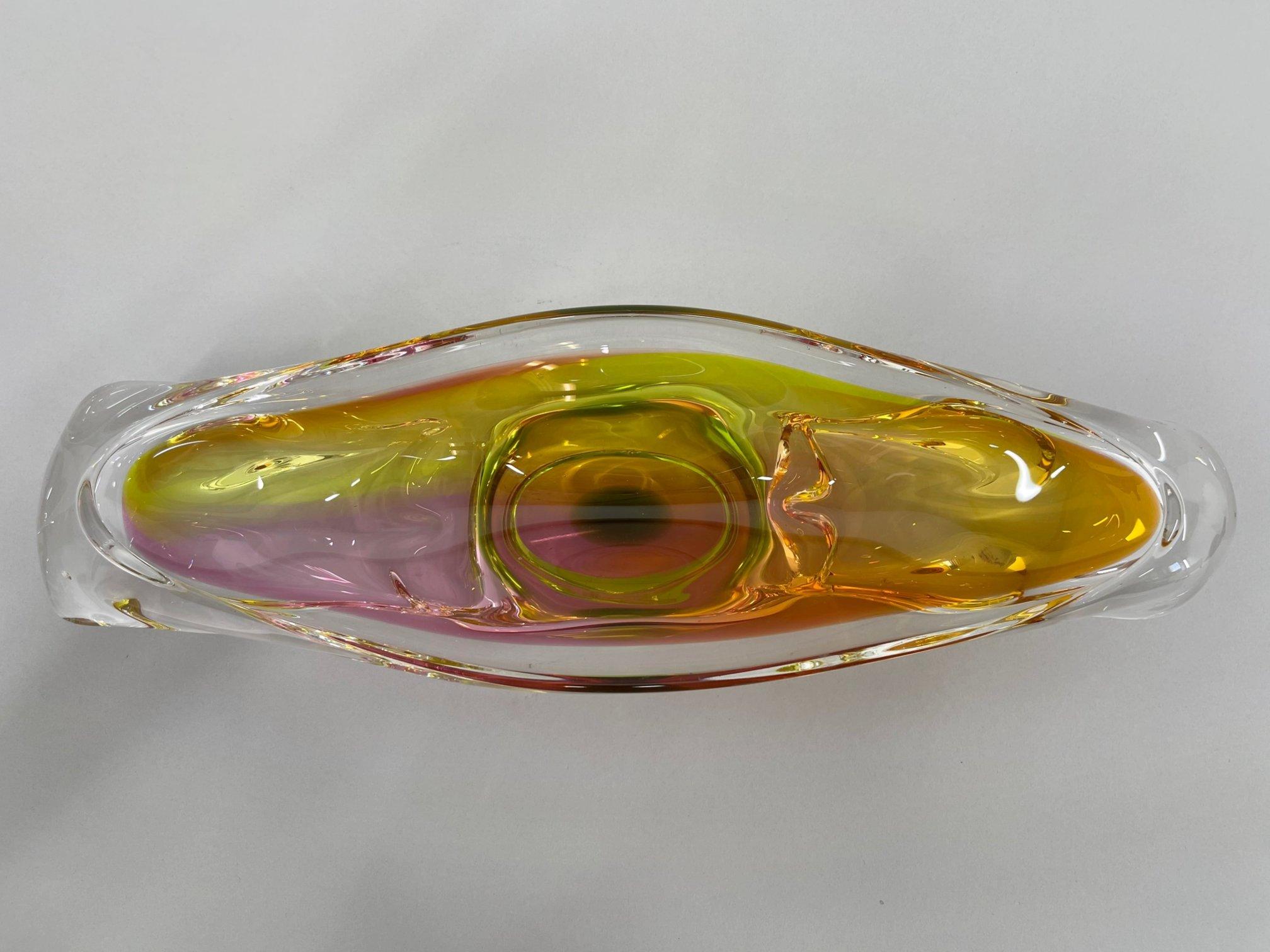 Mid-20th Century 1960's, Art Glass Oblong Bowl by Josef Hospodka, Czechoslovakia For Sale