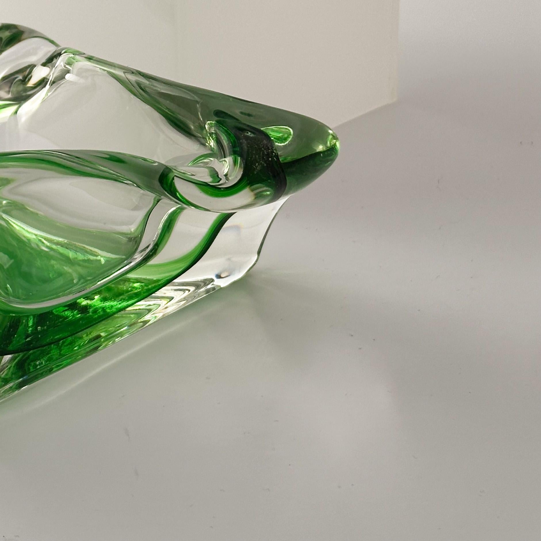 Mid-Century Modern 1960s Art Glass, Triangular Dish, Green, Max Verboeket Kristalunie Maastricht For Sale