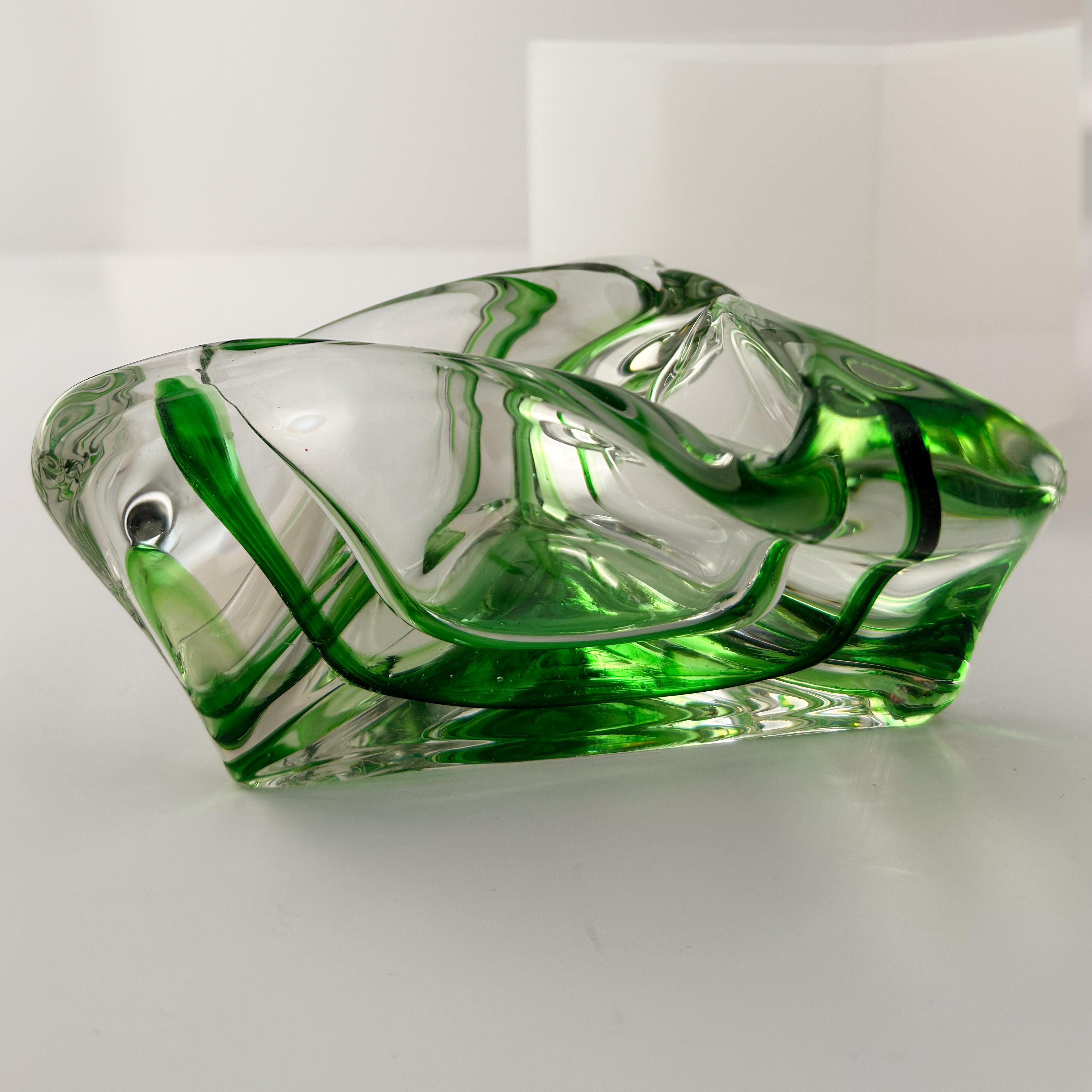Dutch 1960s Art Glass, Triangular Dish, Green, Max Verboeket Kristalunie Maastricht For Sale