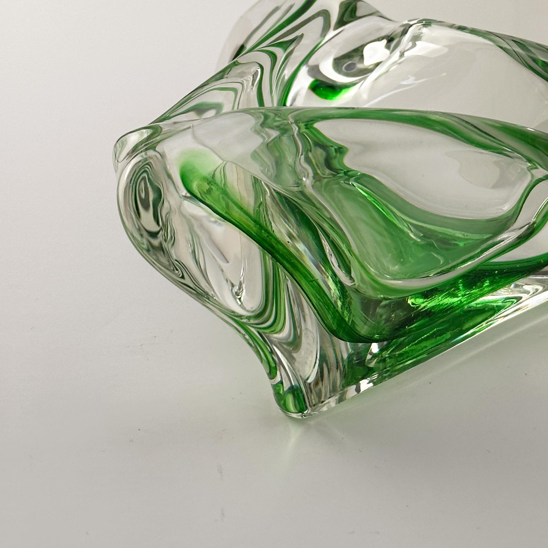 Polished 1960s Art Glass, Triangular Dish, Green, Max Verboeket Kristalunie Maastricht For Sale