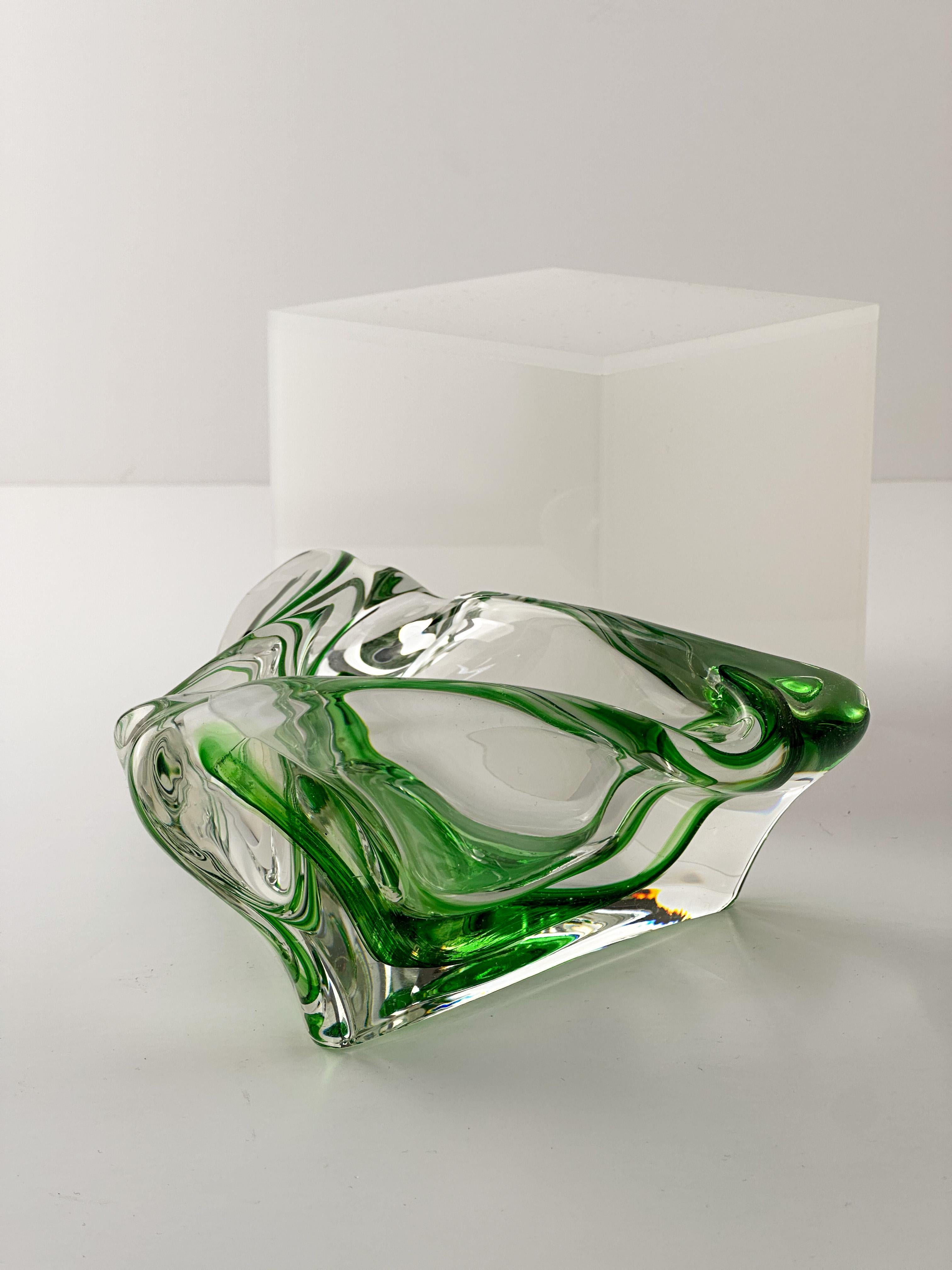 1960s Art Glass, Triangular Dish, Green, Max Verboeket Kristalunie Maastricht In Good Condition For Sale In Glasgow, GB