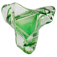 1960s Art Glass, Triangular Dish, Green, Max Verboeket Kristalunie Maastricht