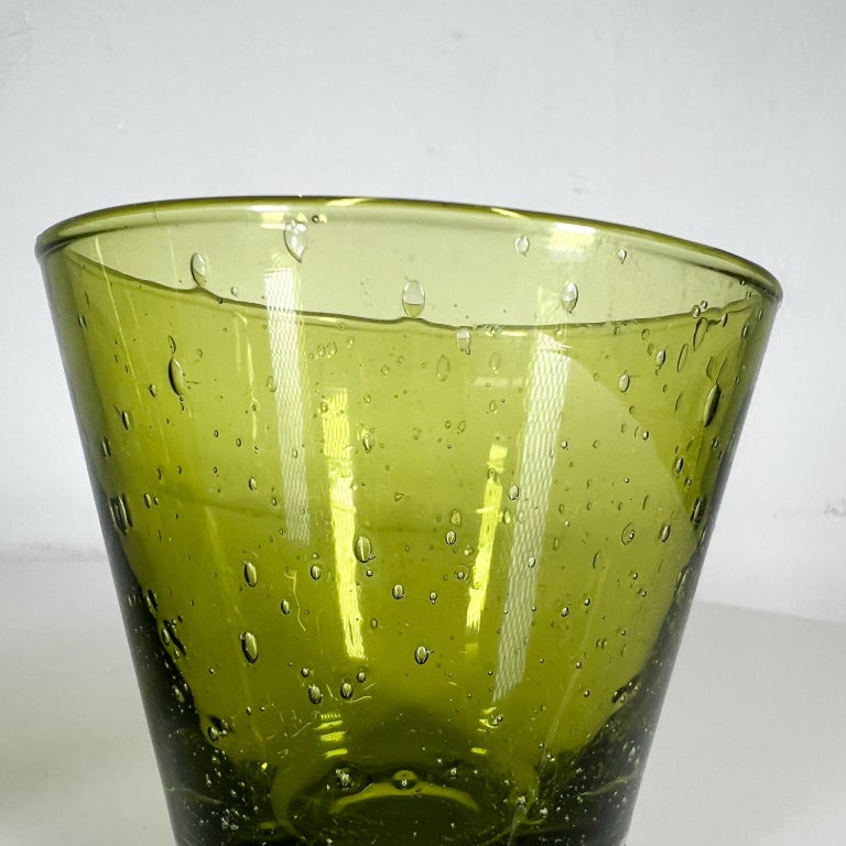 1960s Art Glass Two Green High Ball Glasses Cocktail Drinkware Style