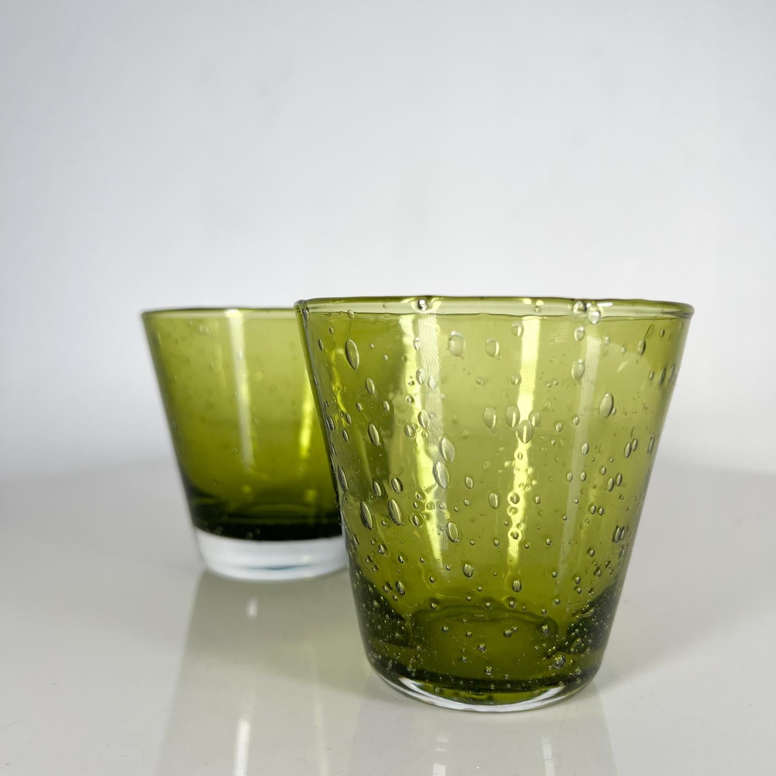 Mid-Century Modern 1960s Art Glass Two Green High Ball Glasses Cocktail Drinkware Style Murano For Sale