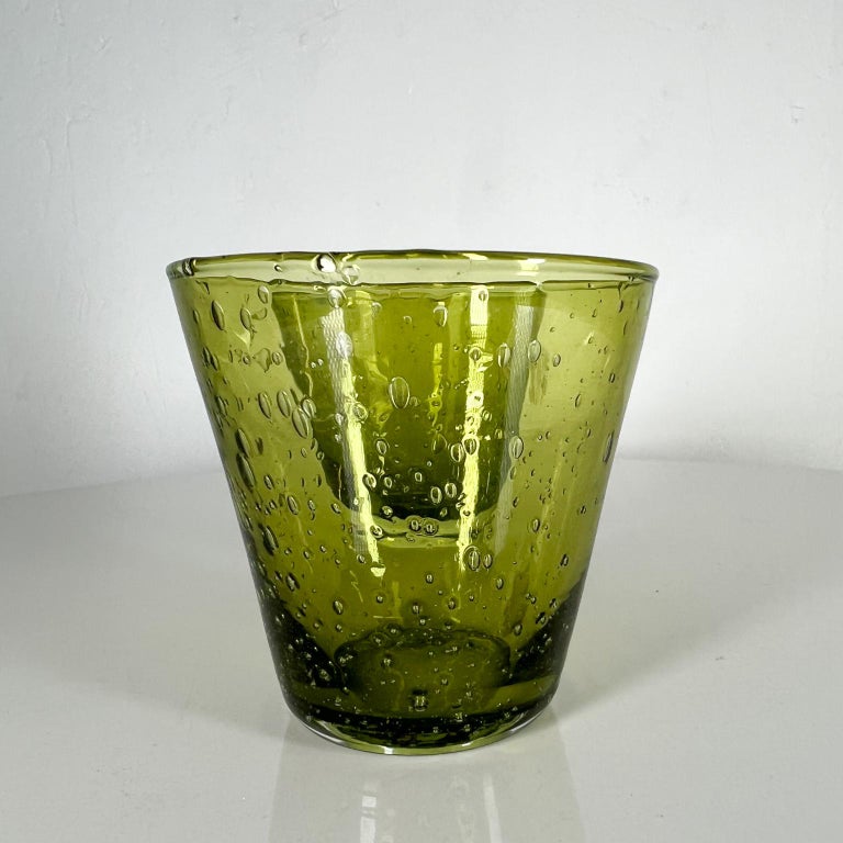 1960s Art Glass Two Green High Ball Glasses Cocktail Drinkware Style