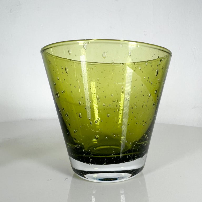 1960s Art Glass Two Green High Ball Glasses Cocktail Drinkware Style