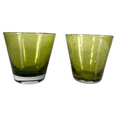 1960s Art Glass Two Green High Ball Glasses Cocktail Drinkware Style Murano