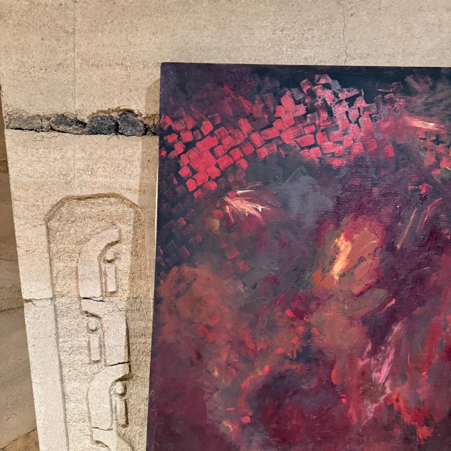 Mid-Century Modern 1960s Art Modernist Original Abstract Oil Painting For Sale