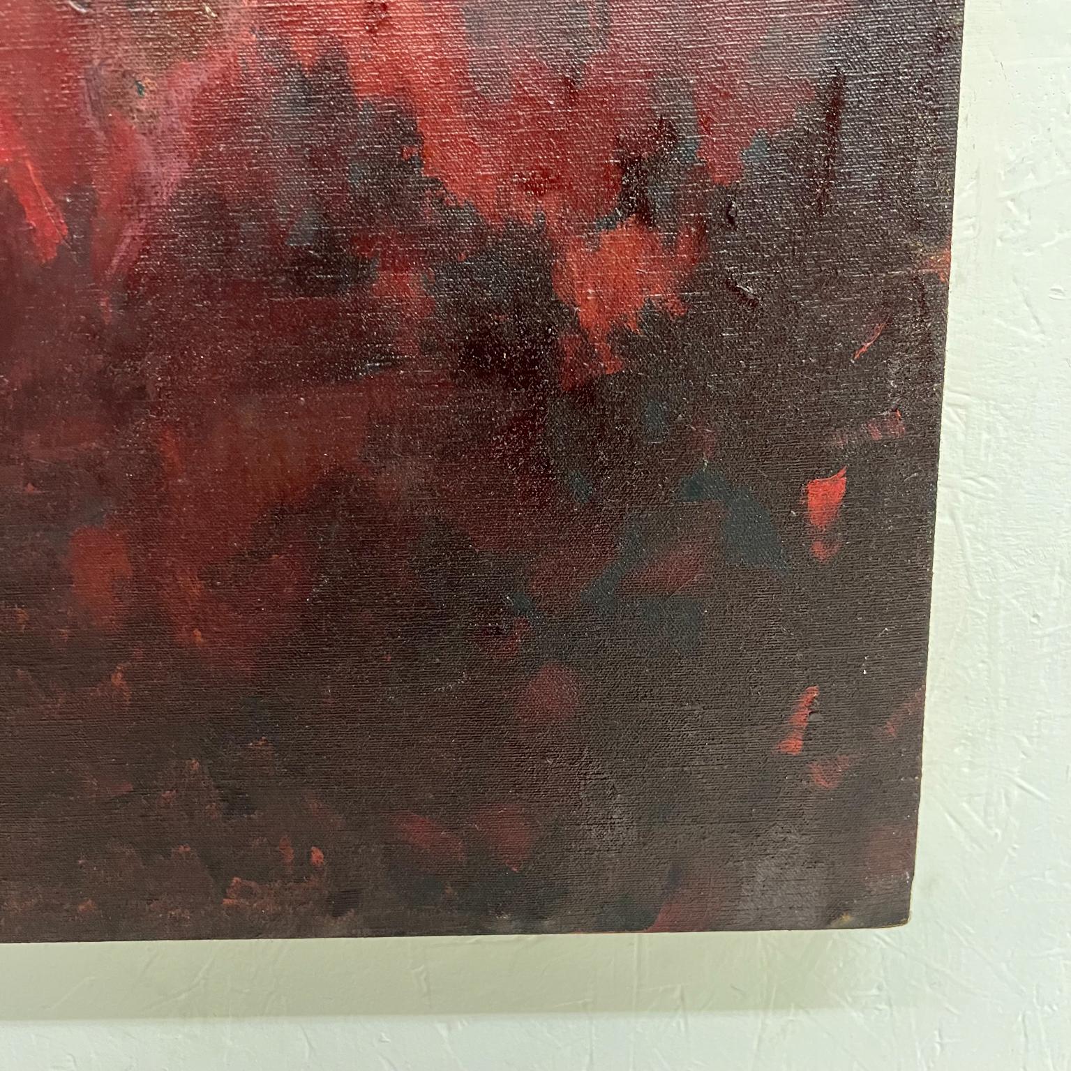 1960s Art Powerful Red and Black Modernist Original Abstract Oil Painting In Good Condition In Chula Vista, CA