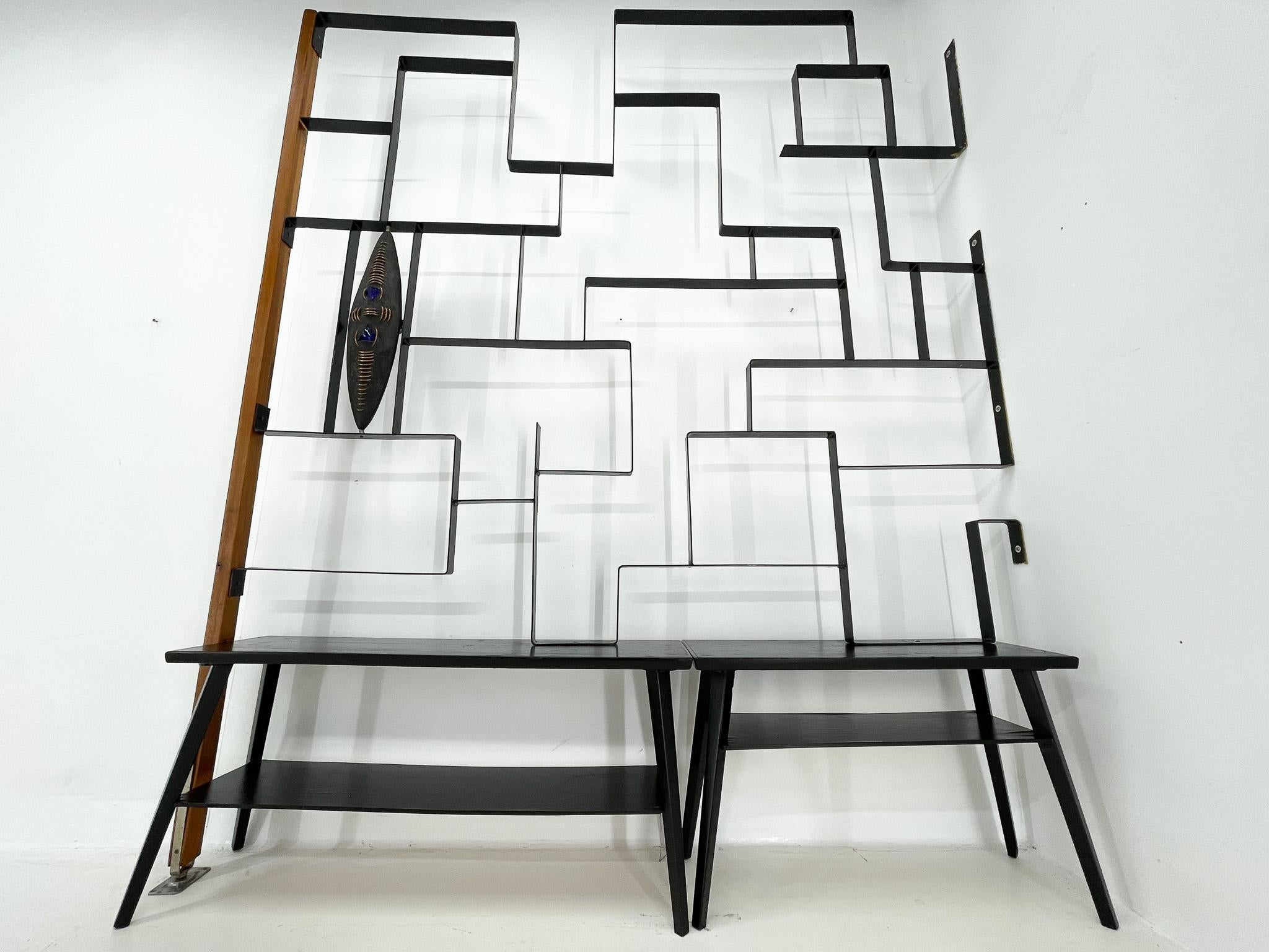 Metal 1960's Art Wall Unit or Room Divider with Sculpture by Jelínek For Sale