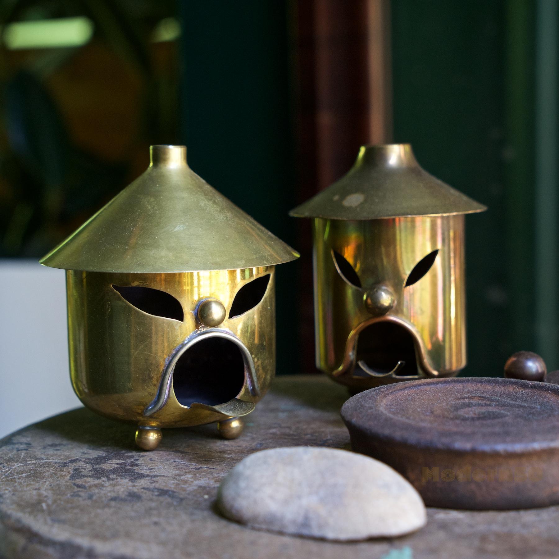 Pair of Banditos Lantern Ashtrays. The stout one is stamped, 