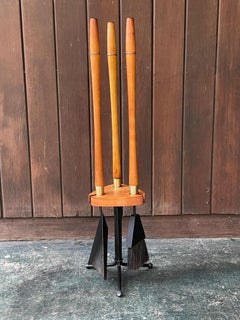 Kaminbesteck aus Ahornholz und schwarzem Eisen, Arthur Umanoff, 1960er Jahre, American Moderne, 1960er Jahre