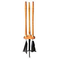 1960s Arthur Umanoff Fireplace Tool Set Maple Black Iron 1960s American Modern