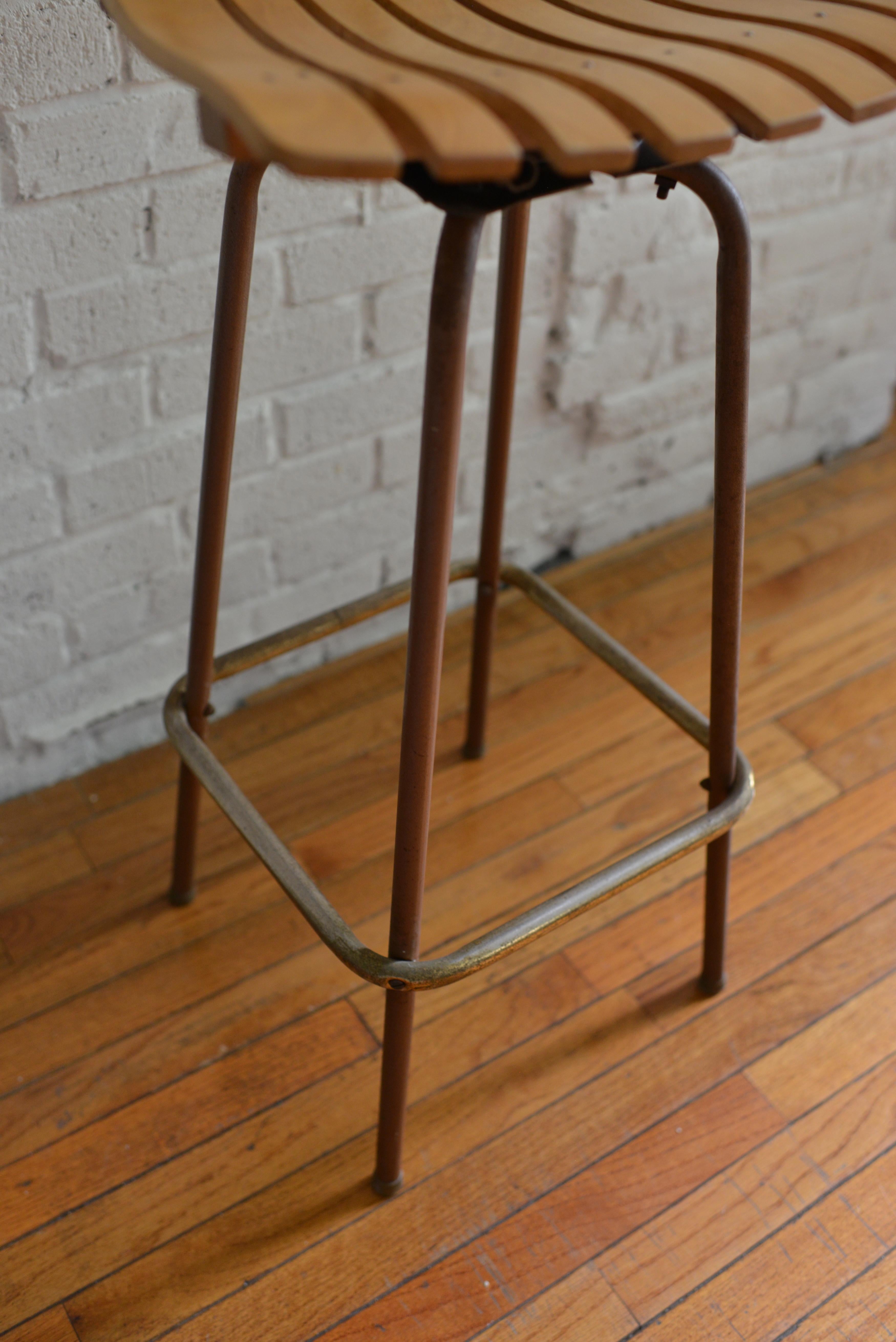 1960s Arthur Umanoff Style Slat Barstools 3