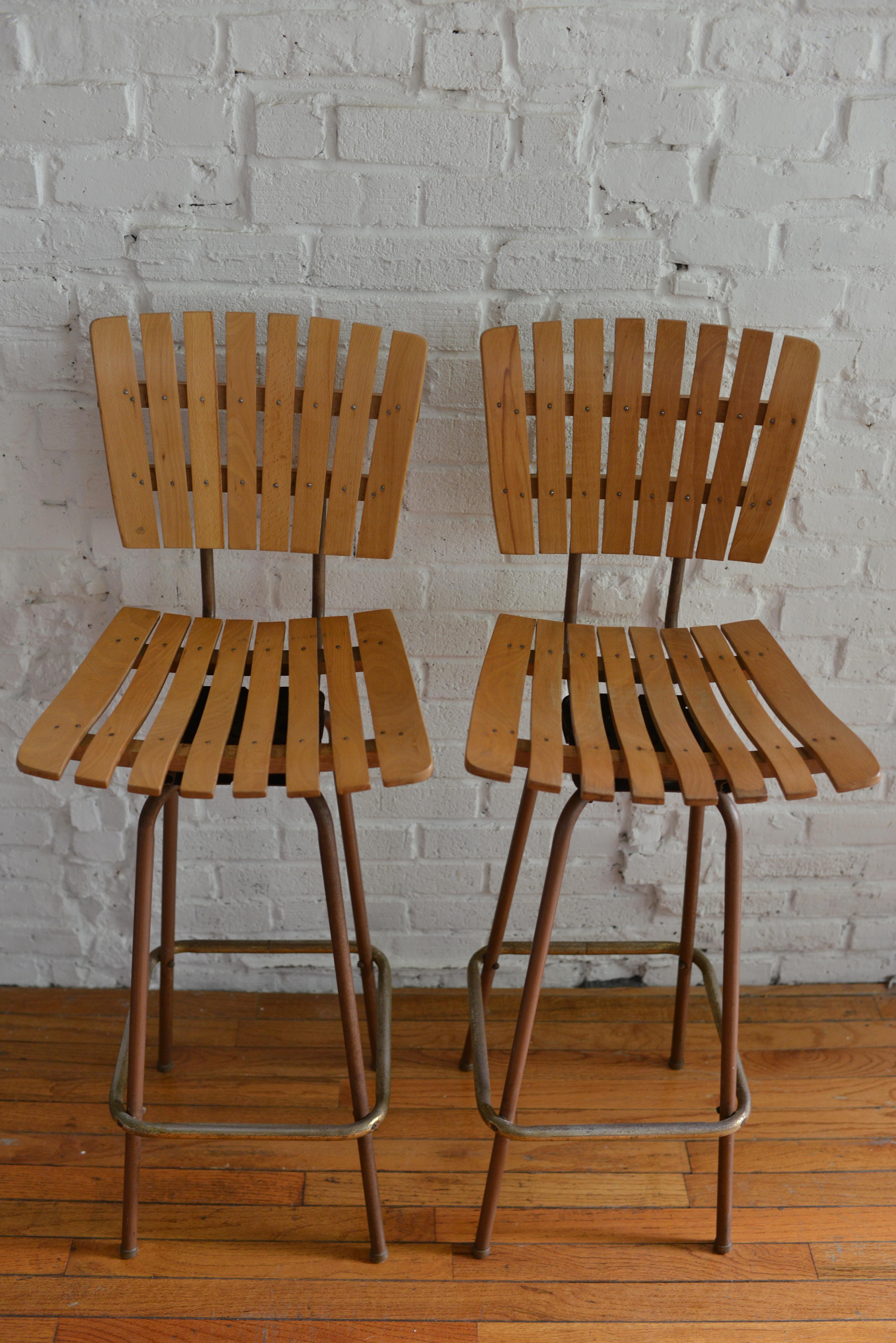 vintage wood slat bar stools