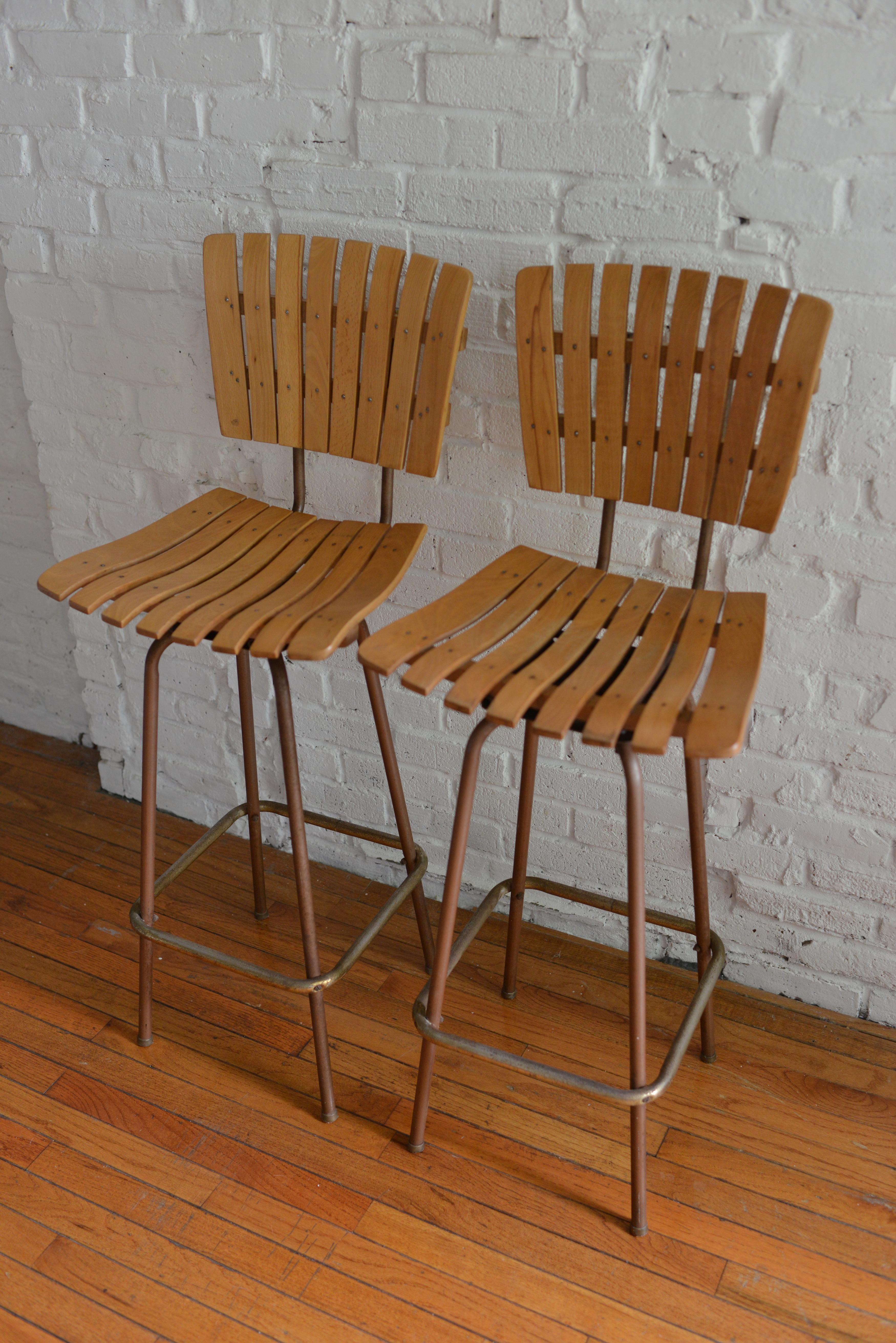 Mid-Century Modern 1960s Arthur Umanoff Style Slat Barstools