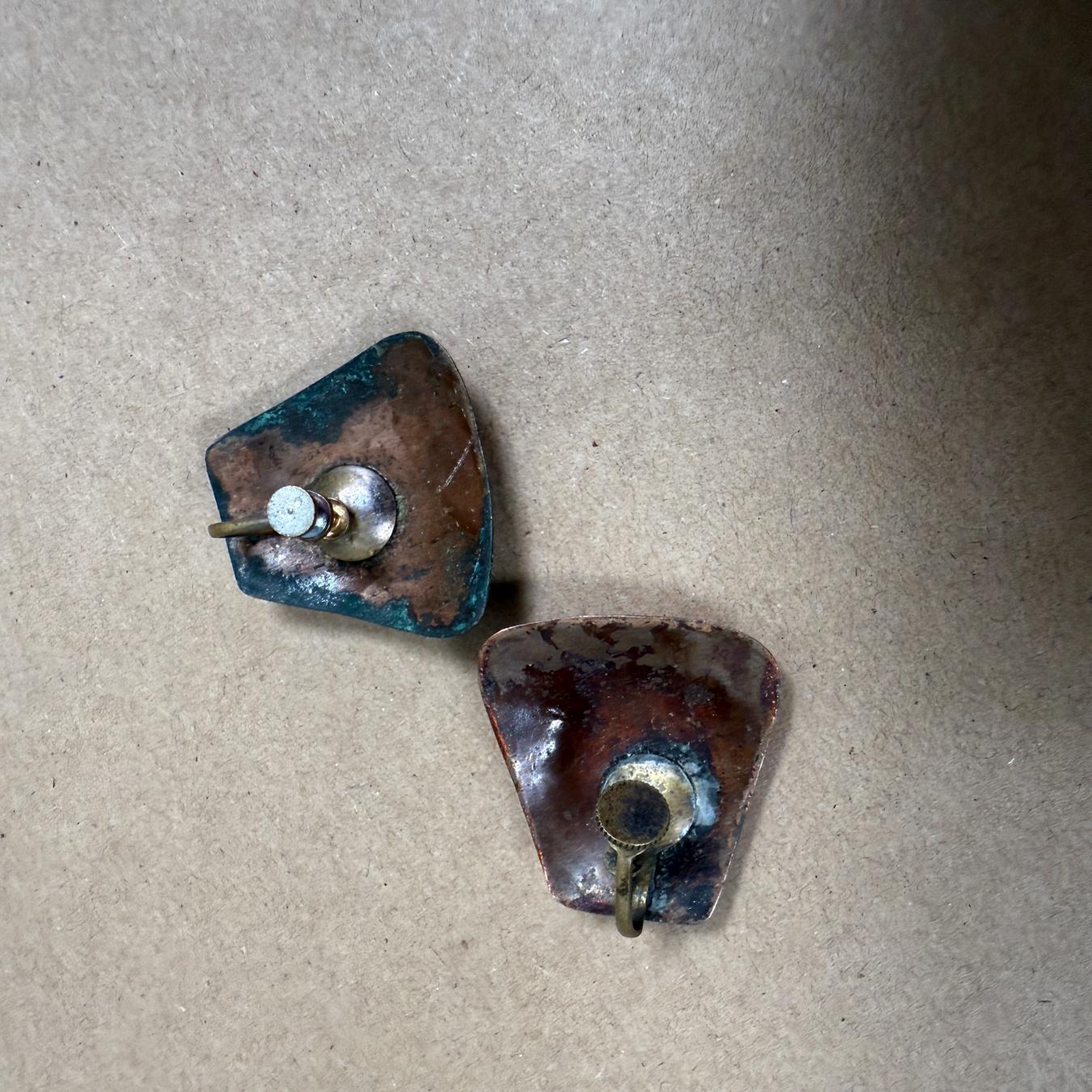 Pendientes Artesanos 1960 Cobre Esmalte Azul Taxco Mexico Mexicano en venta