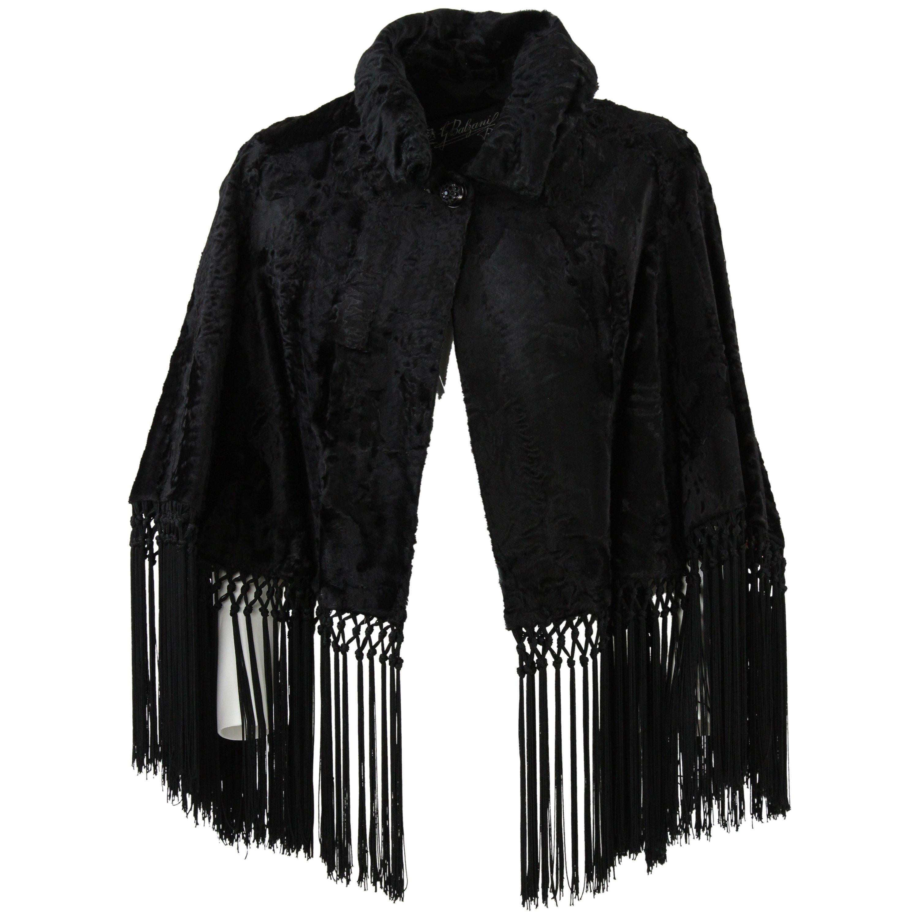 1960
s Artisanal Balzani Black Sheepskin Fur Cape